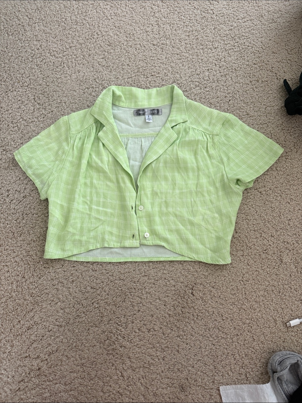 Urban Outfitters Light Lime Plaid Cropped Button-Up